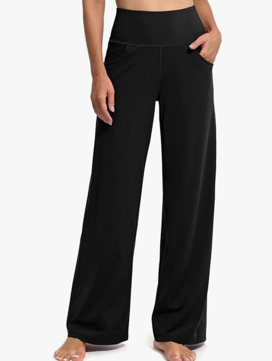 Pants - Women's wide leg yoga pants, black.